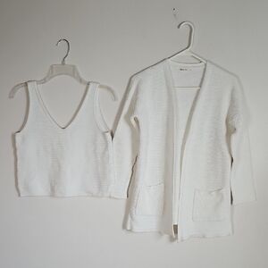 Marine Layer SM Finley Knit Tank + Catalina Knit Cardigan White Coastal Beachy